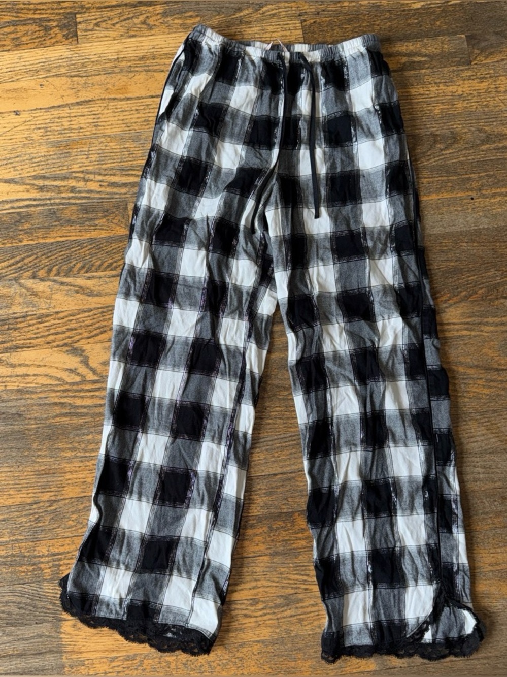 Victoria's Secret Black & White Checked Drawstring Joggers